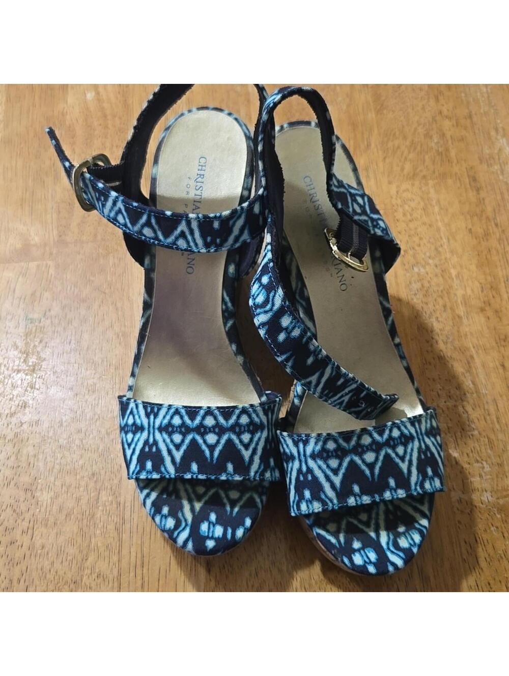 Christian Siriano Blue Patterned Wedge Sandals